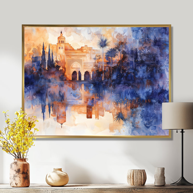 «Ottoman Mosques At Night», impression sur toile, H 12 po x l 20 po, Impression dans un cadre flottant sans passe-parto, Doré