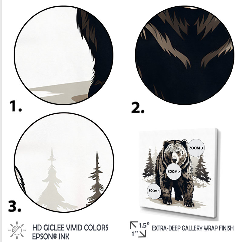 «Curious Bear Winter Forest II - Bear 2», art mural, Cadre doré simple, H 36 po x l 36 po x P 1,5 po