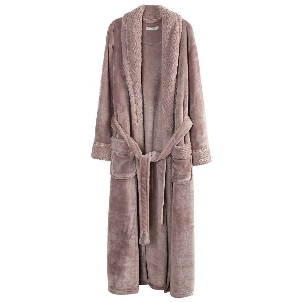 Lovor Men's Soft Hooded Fleece Plush Robe Full Length Shawl Bathrobe Winter Warm Shawl Home Clothes Long Sleeved Robe Coat