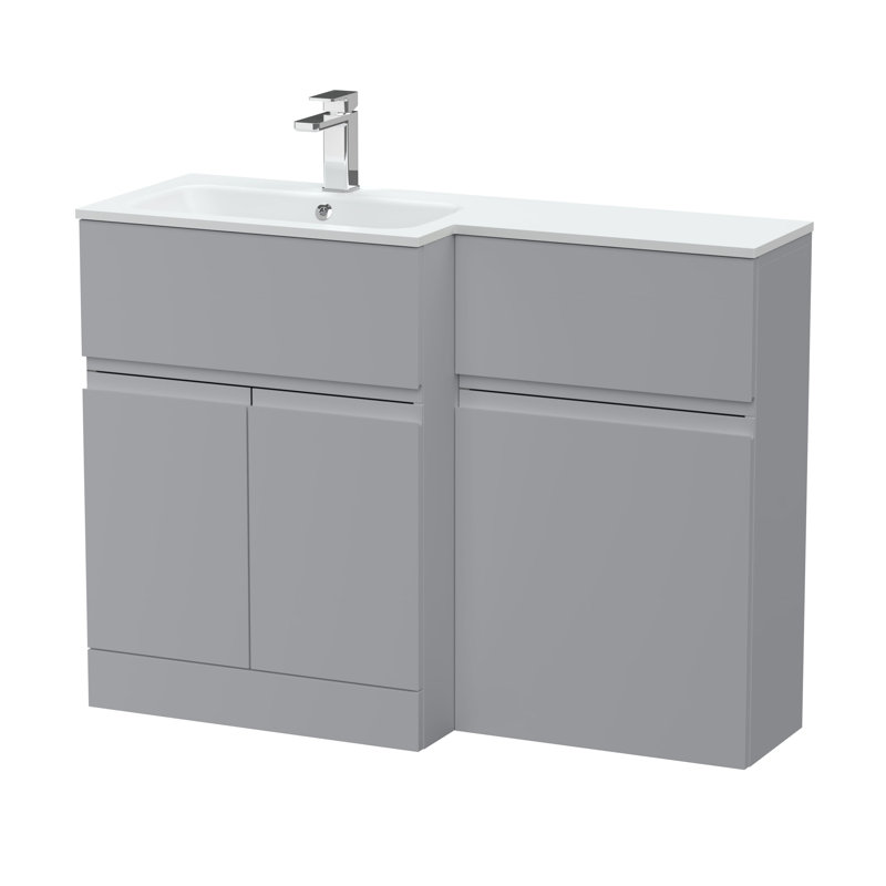 Hudson Reed Urban 1100mm Left-Hand 2 Door Satin Grey Floor Standing Combination Unit With Stone Basin, Satin Grey, Matt White