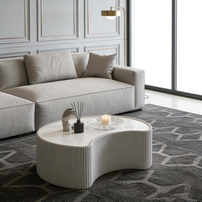Table basse en cuir fritté clair, Blanc, crème