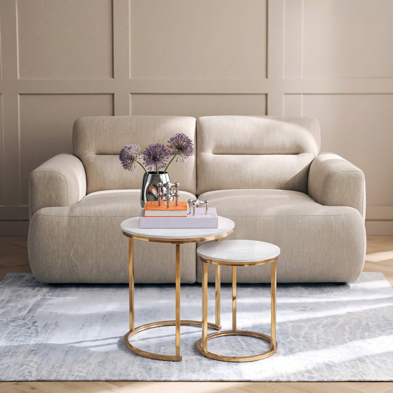 Maag Frame 2 Piece Nest Coffee Table Set, 50, Marble White, Gold chrome
