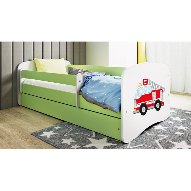 Cicero Drawer Convertible Bed and Mattress, Green/White, European Toddler (80 x 160 cm)