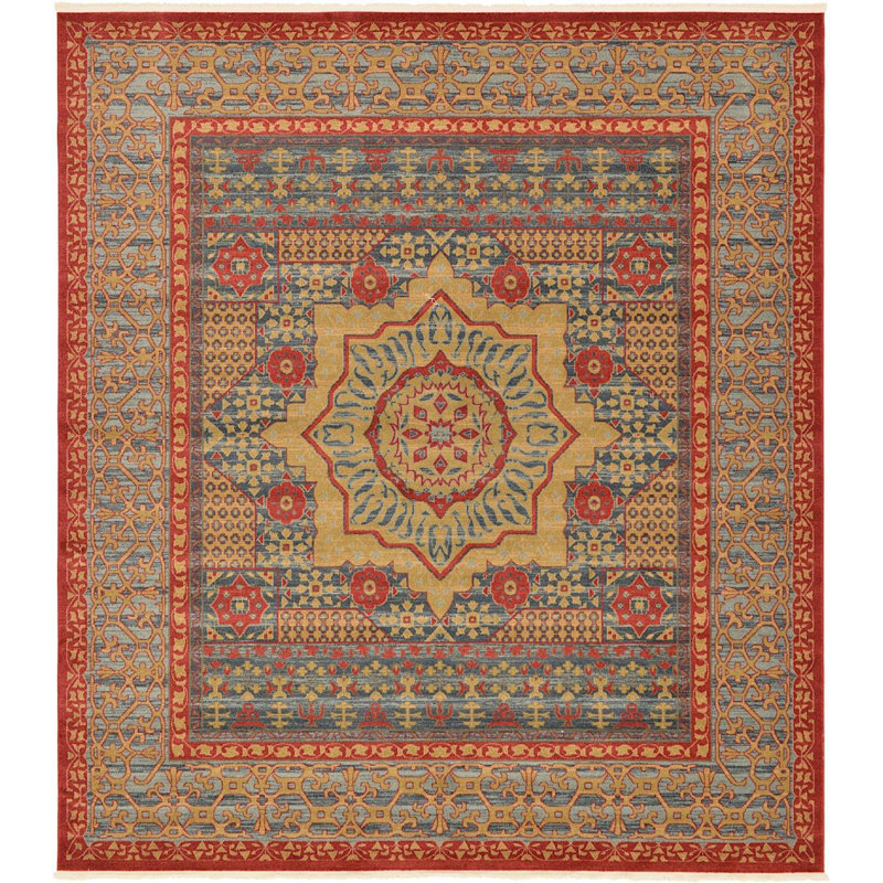 Tapis à motif oriental cramoisi Palazzo, Carré 10 pi