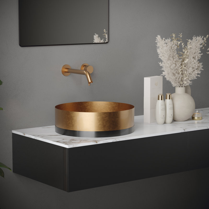Karran Cinox 15.75'' Stainless Steel Circular Bathroom Sink, Copper/Gray