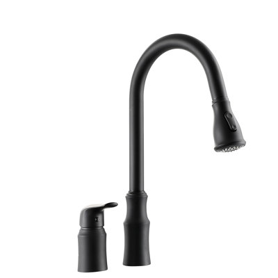 Robinet de cuisine simple noir mat Abuzer avec poignée séparée, bec flexible rétractable rotatif à 360 ° et buse rétractable, matériau en laiton massif, modes de pulvérisation doubles pour les tâches, finition facile à nettoyer, 16,9 pouces