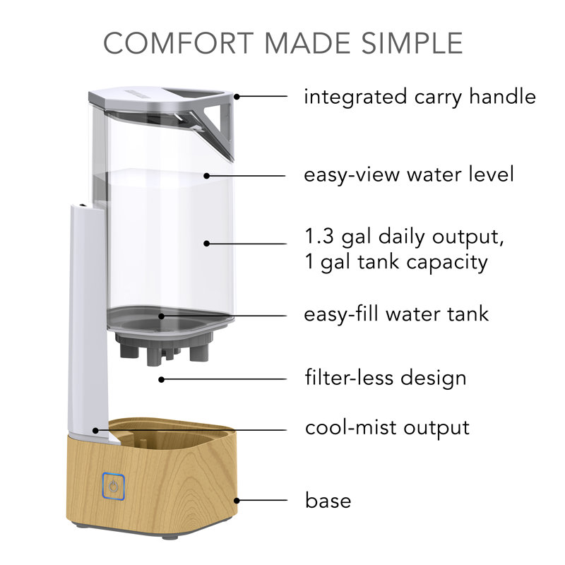 Light Ash Woodgrain Ultrasonic Cool Mist Humidifier with Auto Shutoff