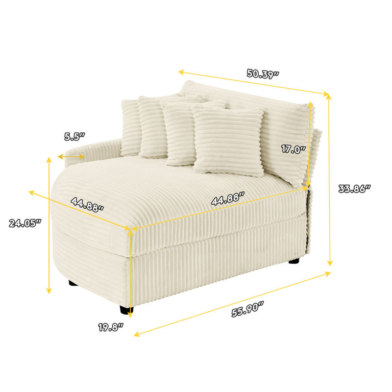 Chaise longue rembourrée avec coussin, Orienté à droite, Beige
