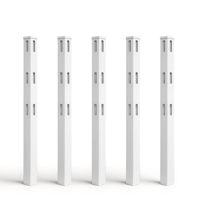 6ft Vinyl Ranch Corner Post, White PVC Fence Post with Cap, Easy Installation and UV-Resistant, Durable Outdoor Vinyl Fence Replacement Parts for Horse Ranch, Yard & Farm, Pack of 5