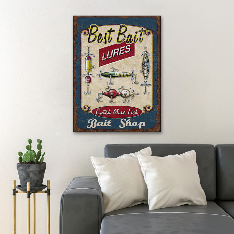 Outils de pêche - «Best Bait Lures Catch Me Fish», reproduction d'art graphique sur toile tendue, H 20 po x l 16 po x P 2 po