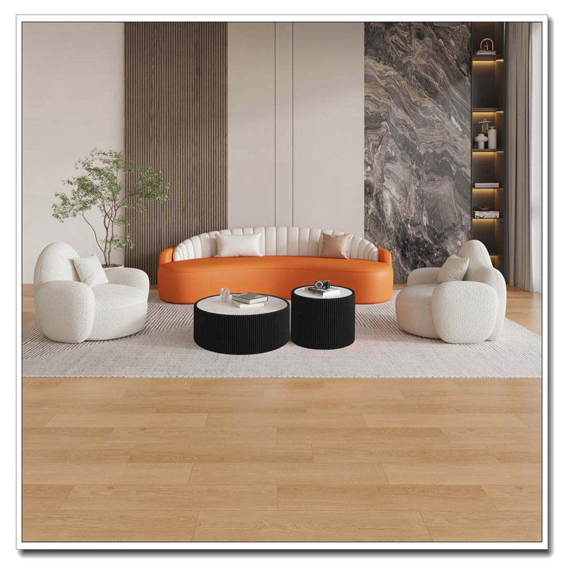 Table basse moderne en cuir fritté clair, Noir, blanc et or
