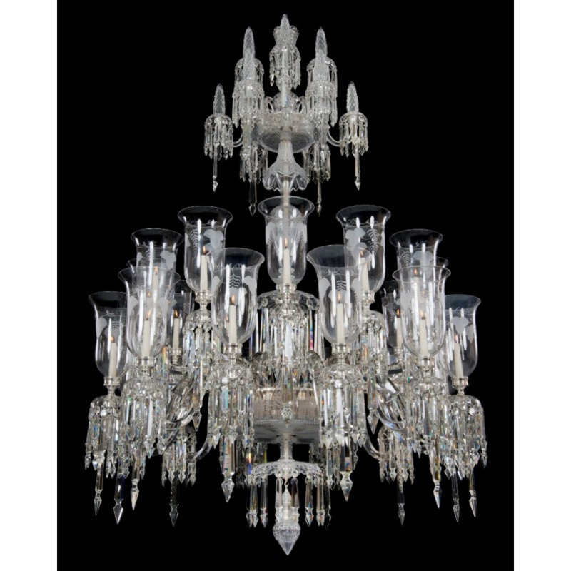 Lustre suspendu en cristal victorien, Or français, Gelé, H 82 po x l 55 po x P 55 po
