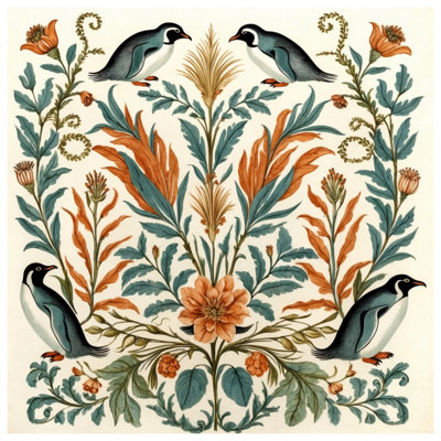 Penguins And Floral Motif Comforter
