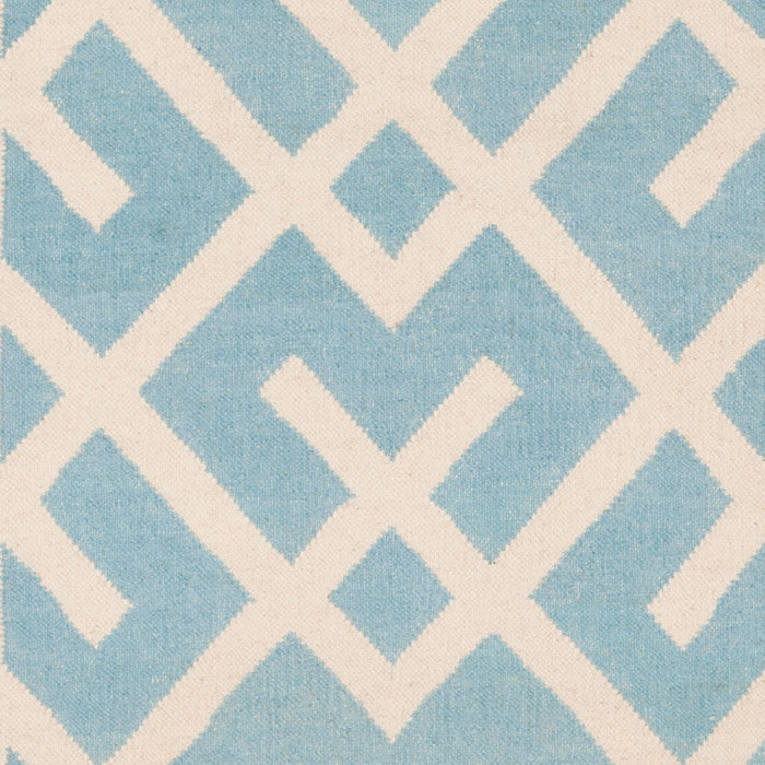 Fung Hand Woven Flat Weave Wool/Cotton Geometric Rug in Light Blue/Ivory