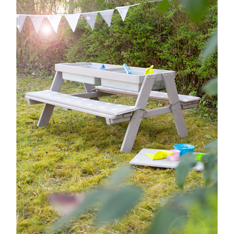 Roba Deluxe 89cm x 85cm Solid Wood Rectangular Sand And Water Table, Grey/Brown/Blue