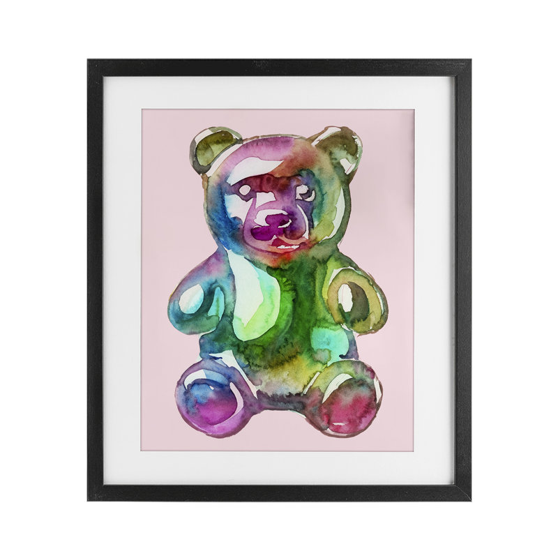 Illustration d'ours chromatique encadrée sous verre, design par Lil 'Rue, H 16 po x l 13 po, Cadre noir minuit
