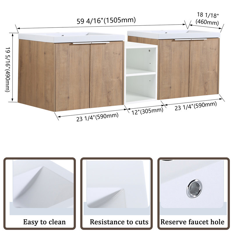 Meuble-lavabo double 60 po avec comptoir