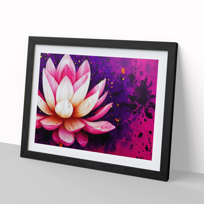 Lotus Flower Splatter (3) - Single Picture Frame Print, Black, 46cm H x 64cm W