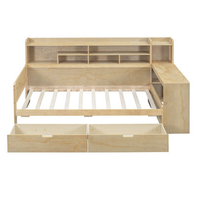 Wooden Twin Size Daybed With Storage Shelves, Multi-Functional Bed With Two Storage Drawers And  Study Desk -  Latitude RunÂ®, 7B81AF0A605F4D389CFE6D4A5815EE84