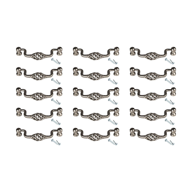 Ensemble de 15 poignées de tiroir et d'armoire en acier nickel satiné Outwater de 3 1/2 po d'un centre à l'autre, fabrication en acier massif