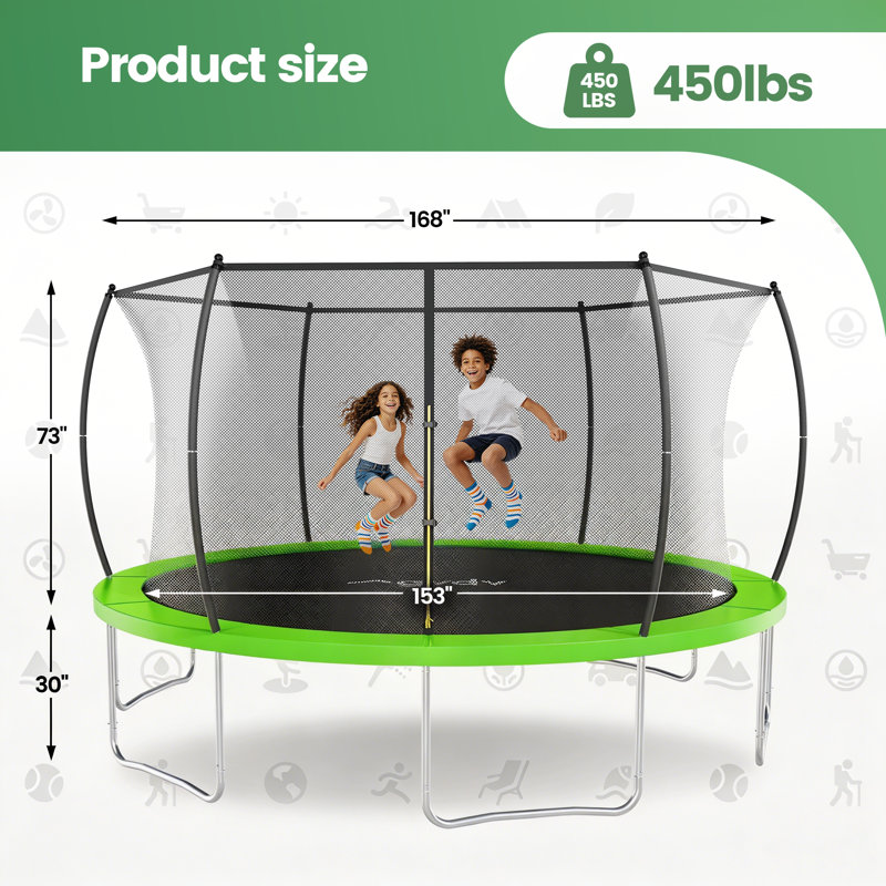 Trampoline d'extérieur de 14 pi avec enclos pour enfants et adultes GVDV, Bleu / rouge / jaune / mauve / vert