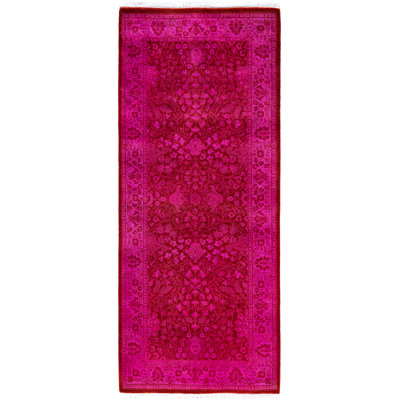 Tapis de couloir rose en laine noué à la main Bussard 2 pi 6 po x 6 pi 2 po