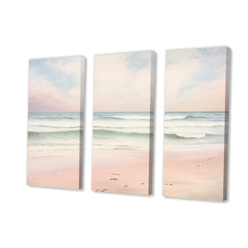 «Ocean Tranquility Tender Pink Pastel Sunrise I - Beach», reproduction d'art sur toile, H 40 po x l 60 po x P 1 po