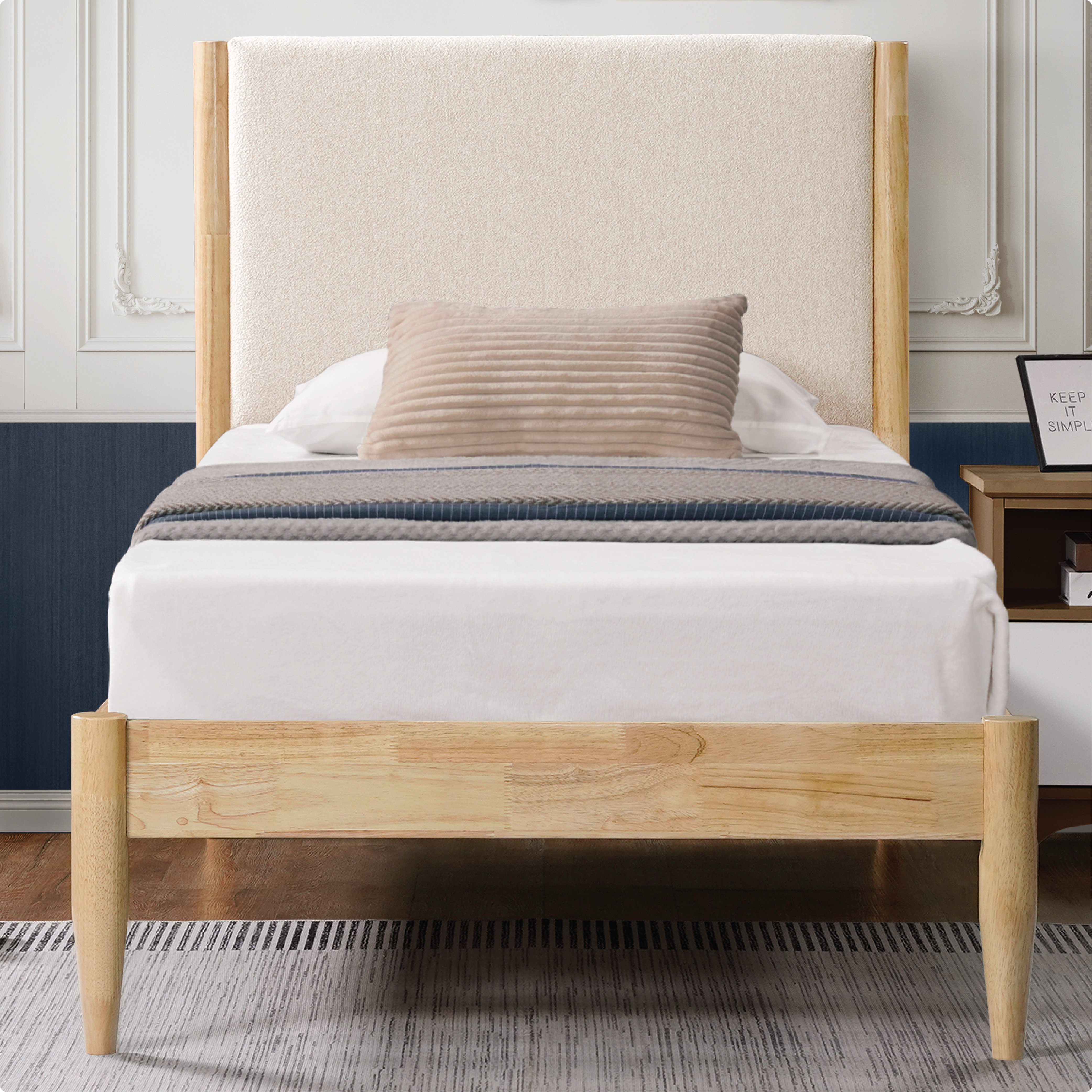 Beiler Solid Wood Upholstered Headboard Boucle Bed Frame
