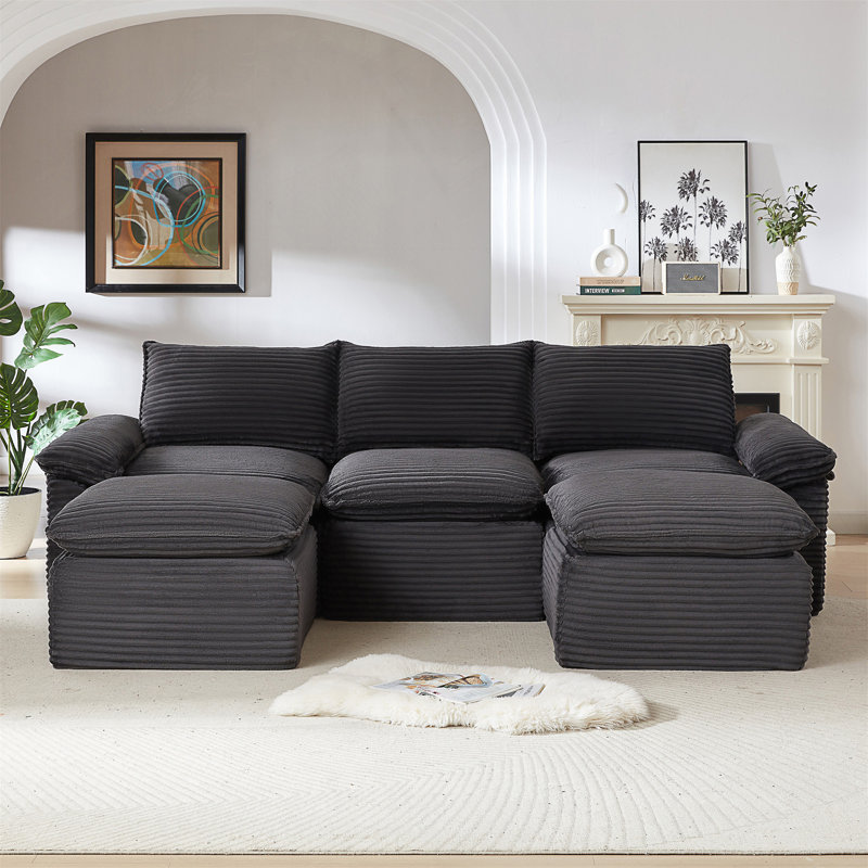 Modern Corduroy Cloud Sofa, Dark Gray Corduroy