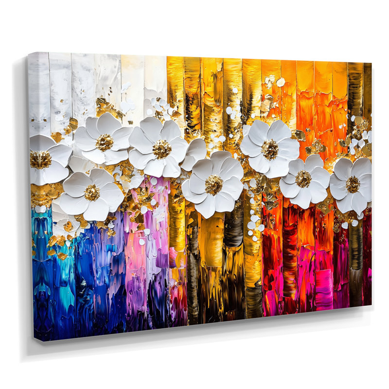 «Abstract Botanical Rainbow Of Flowers I», reproduction d'art abstrait, H 24 po x l 32 po, Toile tendue, Ne s’applique pas