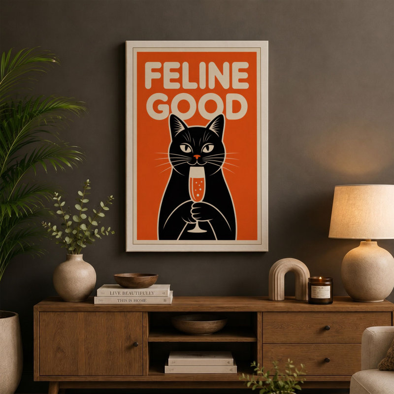 Feline Good Typography - Wrapped Canvas, 24x16 - 61.0 x 40.6 cm, Teal Border