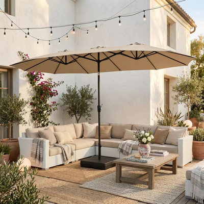 180" W Double-Sided Patio Umbrella with Stand 