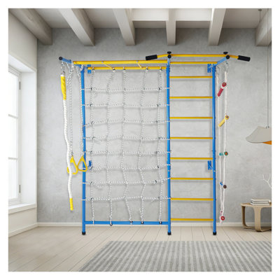 Aire de jeu murale 7 en 1 avec barres à singes, échelle en corde et barre de traction - Équipement de remise en forme multifonctionnel en acier pour enfants et adultes