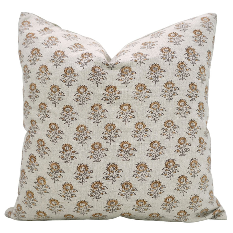 Housse de cousin à motif floral imprimé à la main Fabclusine pour salon, maison de campagne - Bagru Buti, Carré 26 po