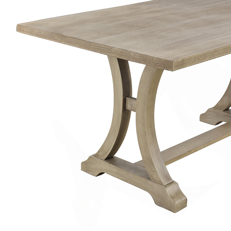 Dining Table Set with a Rectangular Trestle Table and Upholstered Chairs Bench, Brown/Natural Wood Wash