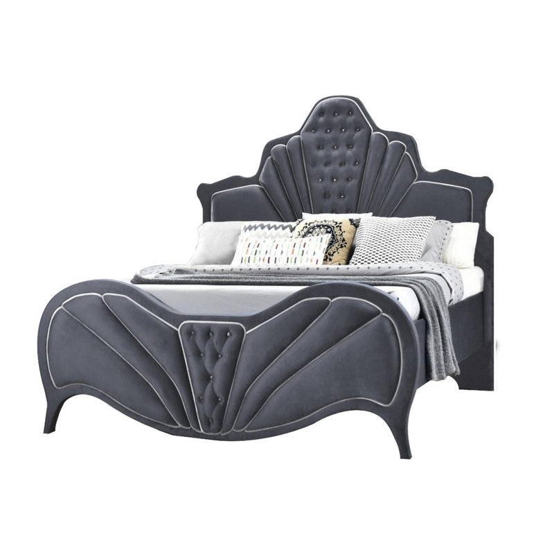 Lit plateforme tapissier touffeté Jument, Grand, Gris