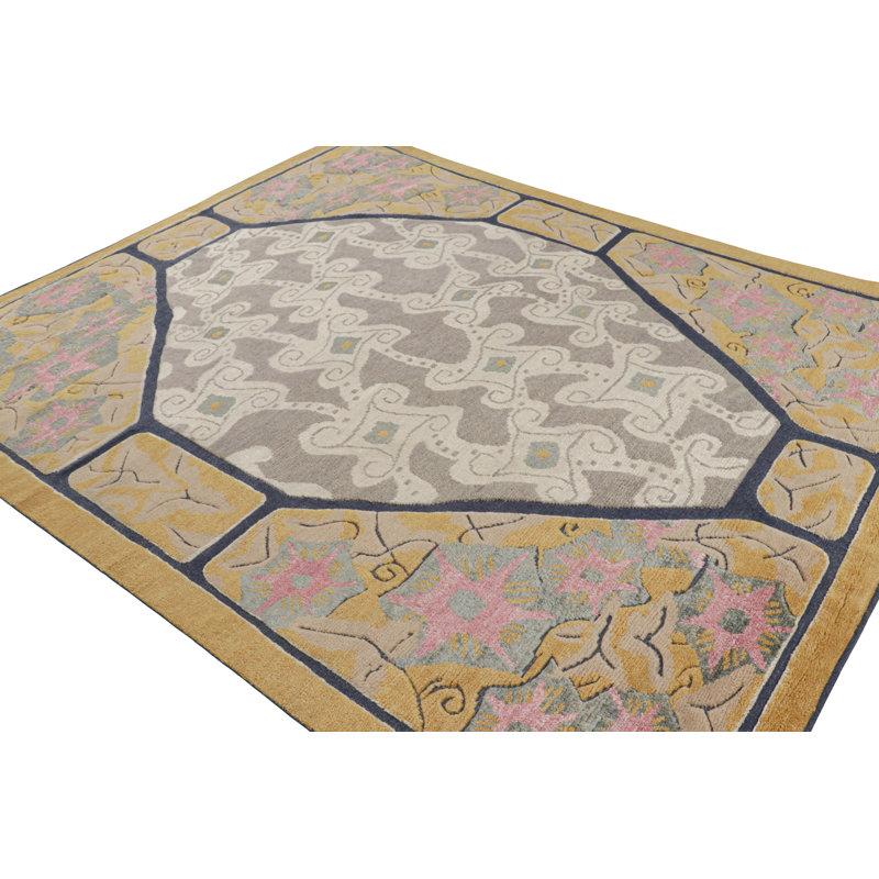 Art Deco Hand Knotted Wool Geometric Area Rug, Rectangle 8' x 10'