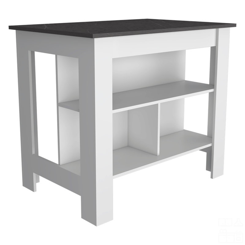 3-Shelf Kitchen Island, White
