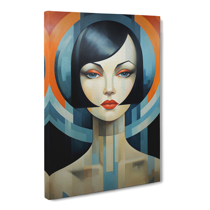 Art Deco Woman Hard Edge - Wrapped Canvas Print, 60cm H x 40cm W x 3cm D