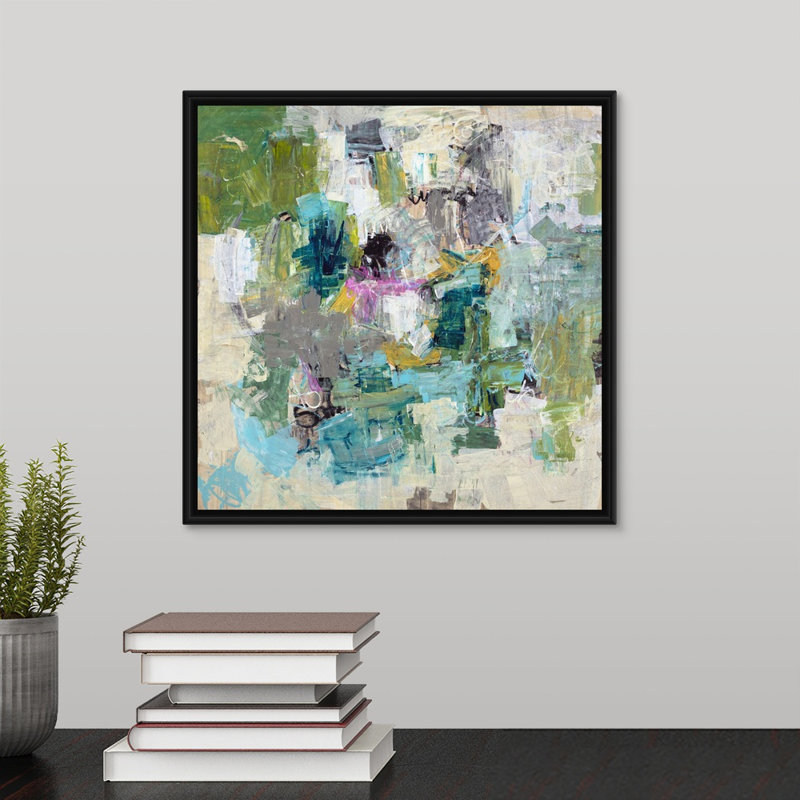 « interrupty », peinture sur toile, H 13,7 po x l 13,7 po x P 1,75 po, Cadre flottant noir
