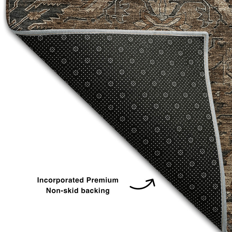 Premium Machine Washable Jamestown AMF1082 Damask Rug, Rectangle 9' x 12'