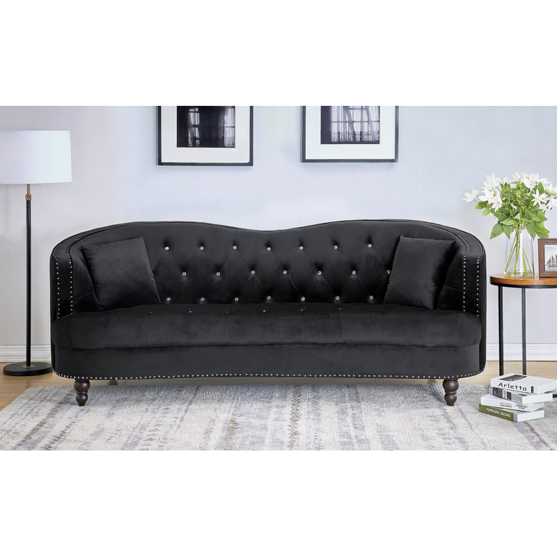 Areli 89.7'' Velvet Sofa, Black Velvet
