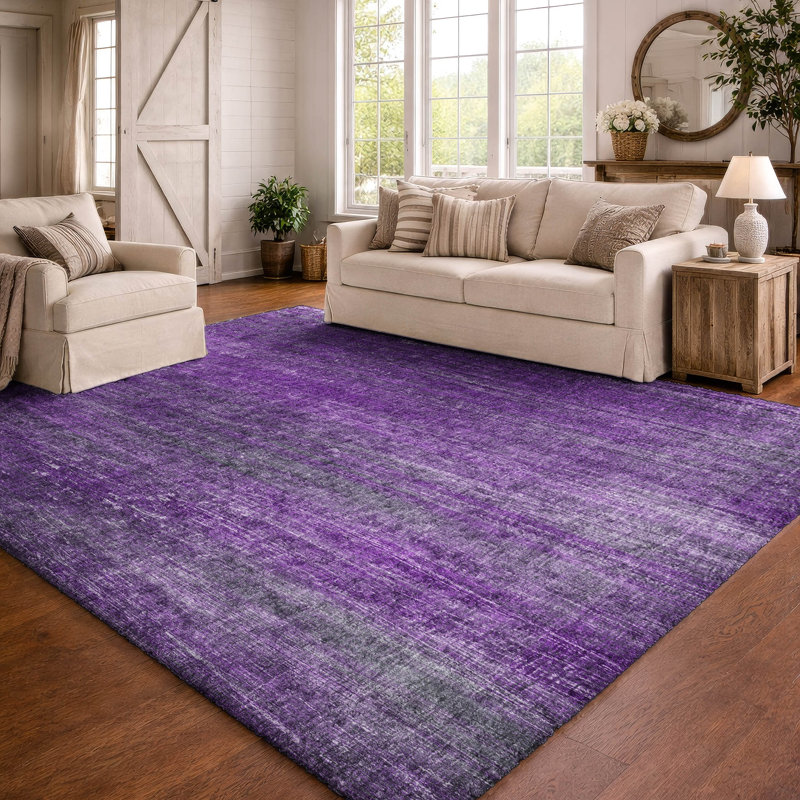 Premium Machine Washable Dream Shag ADS552 Striped Rug, 3' x 5', Purple
