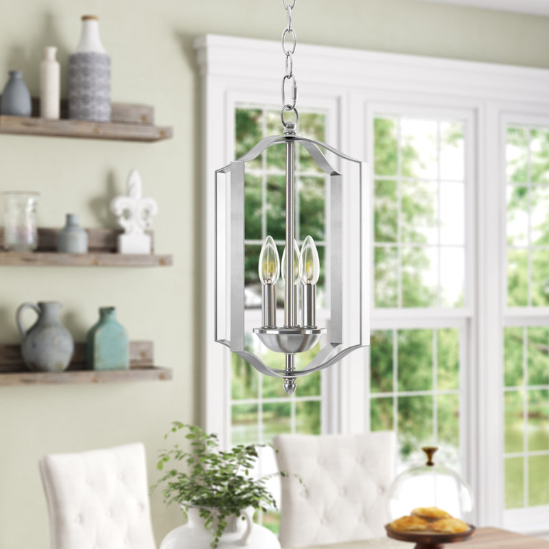 Lustre géométrique simple à 3 lumières Albano, Nickel satiné