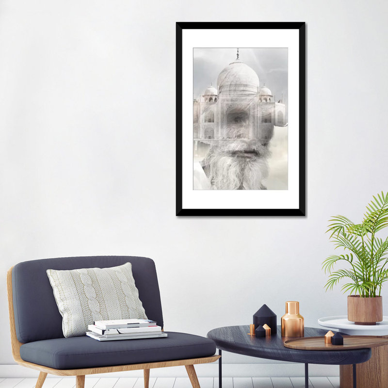 « indien sagesse », impression sur toile, Blanc, Papier d'art encadré noir, H 32 po x l 24 po x P 1 po