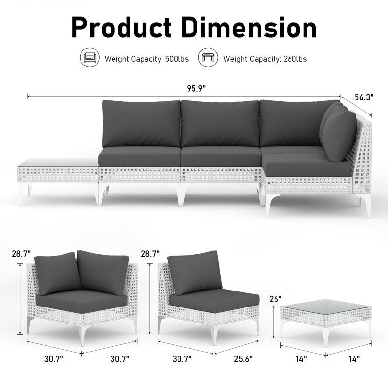 Outdoor Patio L-Shaped Sectional Conversation Set with Cushions, Modern Open-Weave Wicker Sofa Seating for Backyard, Garden & Deck