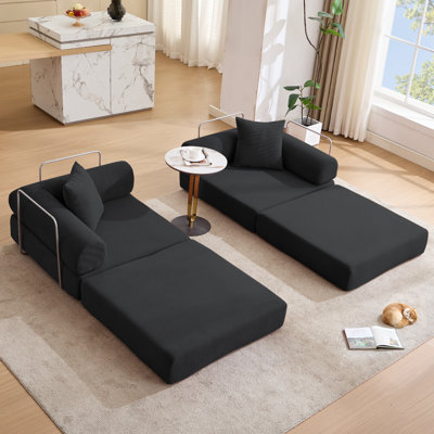 Canapé-lit modulaire pour appartement, canapé-lit convertible, structure de forme fixe et accoudoirs amovibles, canapé-lit pliant pour petits espaces, sans assemblage, velours côtelé, noir