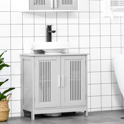 Modern Under Sink Bathroom Storage Bin - Adjustable Shelves For Gray Cabinet Style Concept, 2 Doors With Shelf, Space Saving & Strong Build