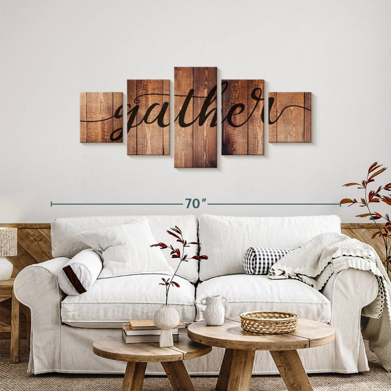 Gather Typographie II - Ensemble de 5 toiles tendues, H 55 po x l 24 po x P 1,25 po
