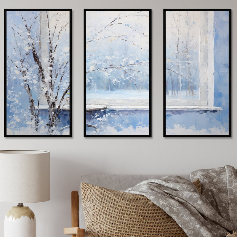«Winter Landscape Snowfall Forest II - Winter Landscape», art mural, H 28 po x l 36 po x P 1 po, Cadre flottant noir